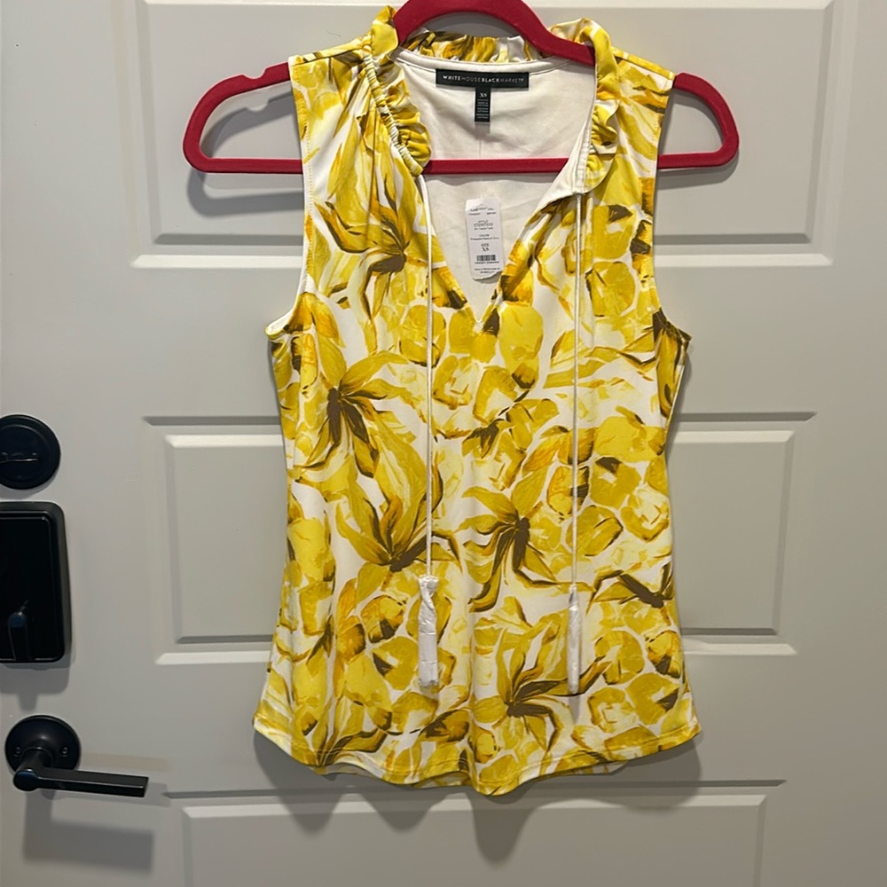 White House Black Market Yellow Floral Sleeveless Tank Top